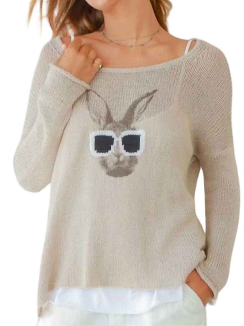 Wooden Ships Hip Hare Sweater Size M/L Beige Cotton Blend Relaxed Fit Open Knit